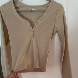 Hollister Tan Ribbed Long Sleeve Top